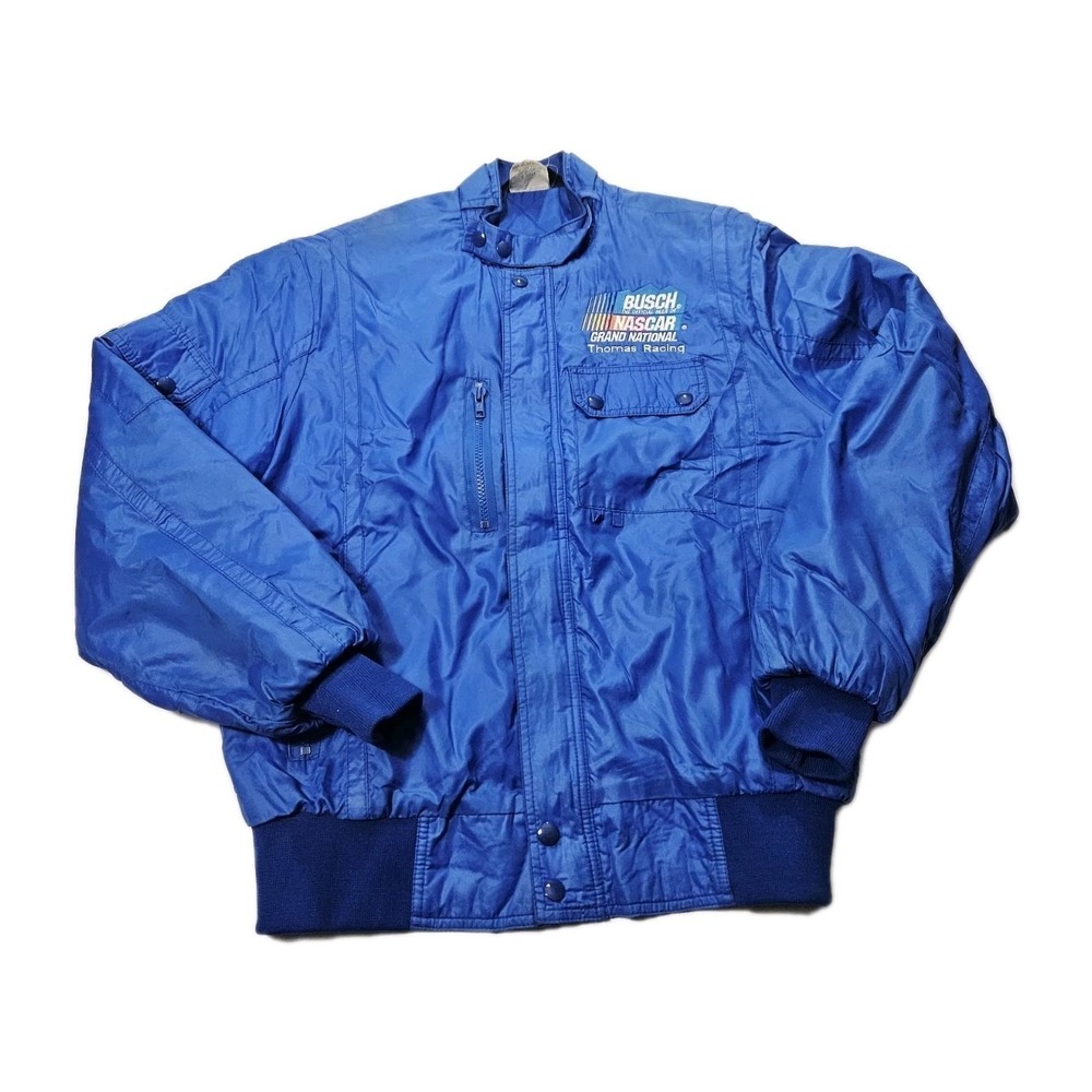 VTG Buschk Nascar Blue Sportmaster Men's Sz Small Blue Nylon Full Zip Jacket